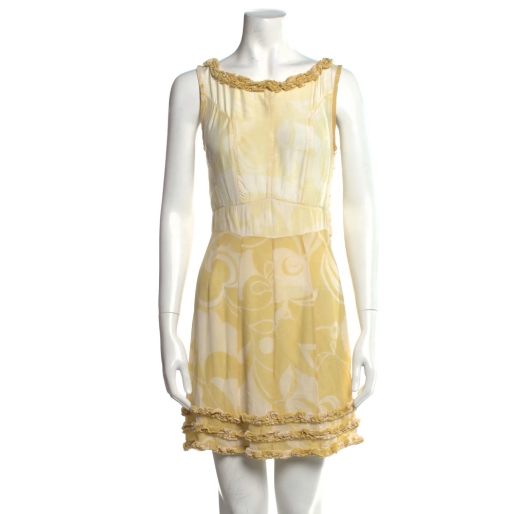 Louis Vuitton Yellow Cream Floral-Print Mini Dress